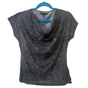 Kenneth Cole NY Women's M Cowl Neck Blouse Abstract Sleeveless Black White